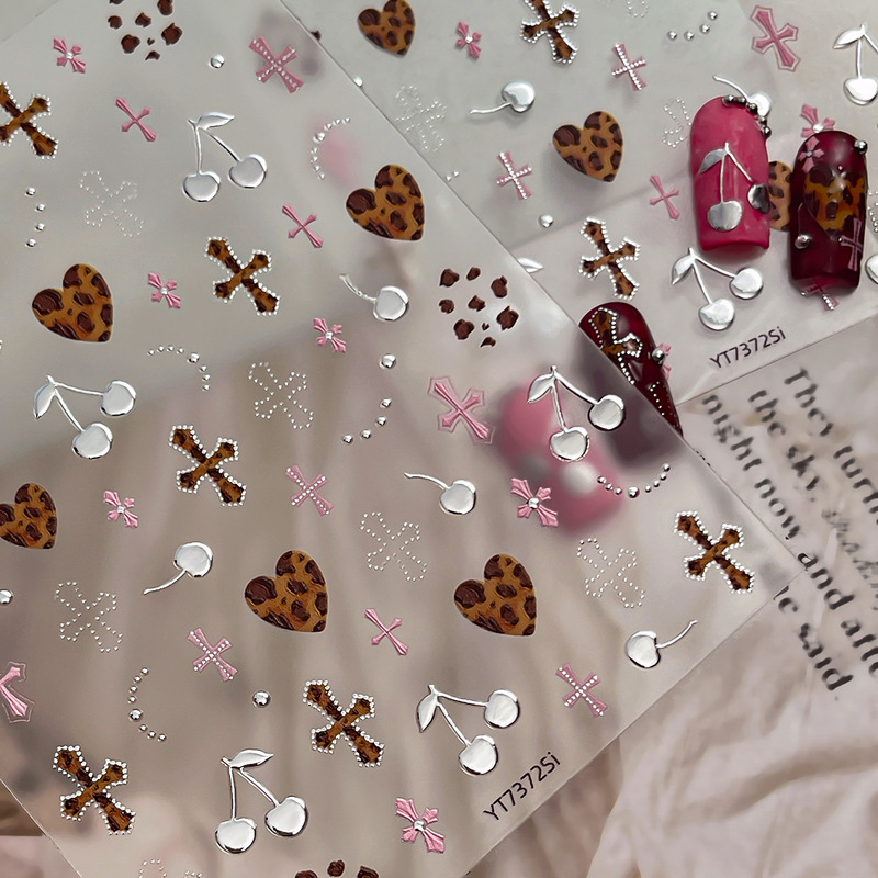 Yitu Ant Pattern Silver Amber Cherry Nail Art Stickers Cross Leopard Print Millennial Hot Girl Stickers Accessories Yt7372