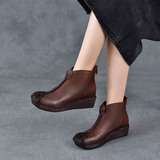 以一 Этнические кожаные короткие сапоги для матери для отдыха, мягкая подошва, этнический стиль, воловья кожа