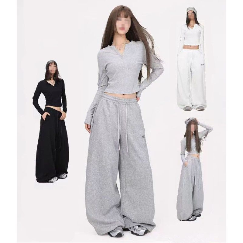 American Style Retro Grey Sports Casual Pants Women's Summer New Fashion Brand Digital Printed Loose Straight Leg Wide Leg Pants American Style Retro Grey Sports Casual Pants Women's Summer New Fashion Brand Digital Printed Loose Straight Leg Wide Leg Pants
