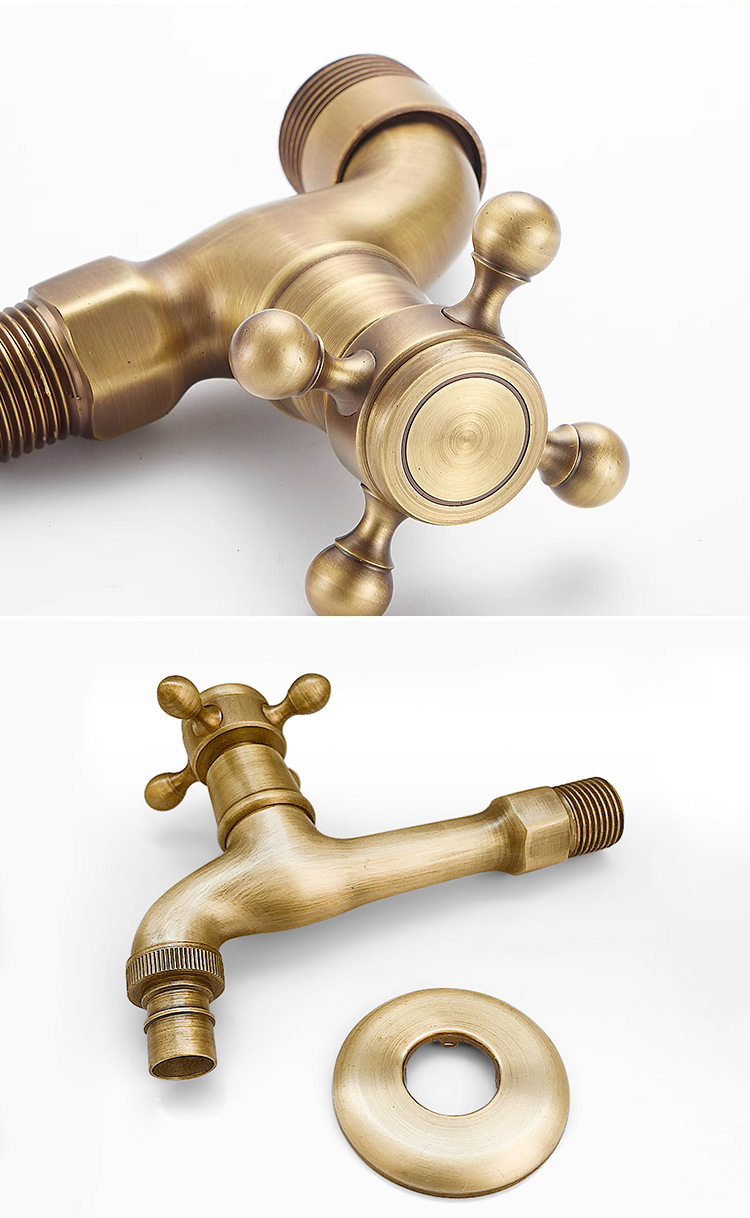French-style antique brass 4-point washing machine faucet, one in and two out for dual use, 6-point quick-opening mop sink, single cooling faucet undefined