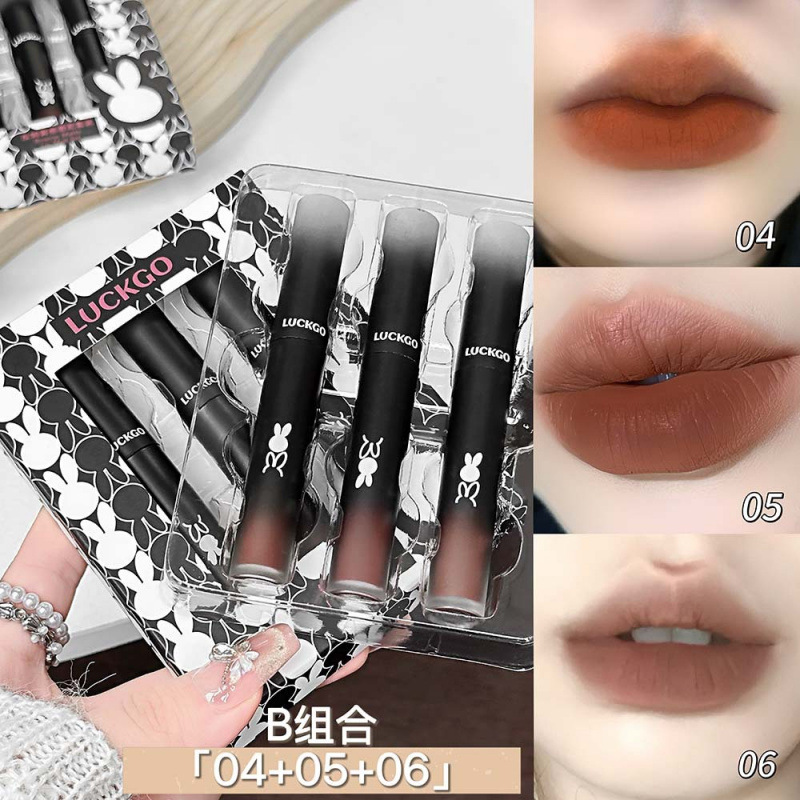 LUCKGO reversión de niebla lipstick set, lipstick brillante, niebla de terciopelo, brillo labial blanco, lipstick barato para estudiantes