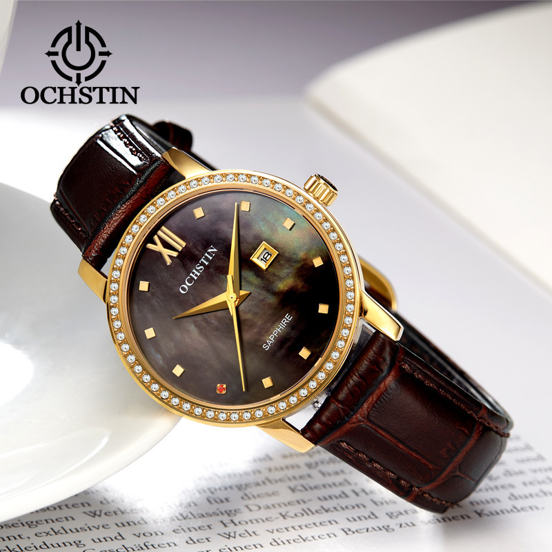 New Product Ustin Genuine Diamond-Encrusted Genuine Leather Large Dial Waterproof Fully Automatic Mechanical Quartz Watch Casual Women's Watch