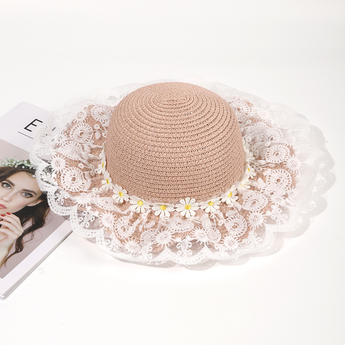 Sombrero de paja de viaje de verano flor sombrero de playa protección solar sombrero de sol ala grande paja tejida a mano arco sombrero de sol