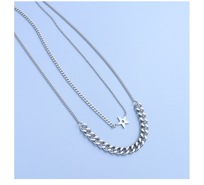 Double Layered Star Pendant Titanium Steel Necklace display picture 5