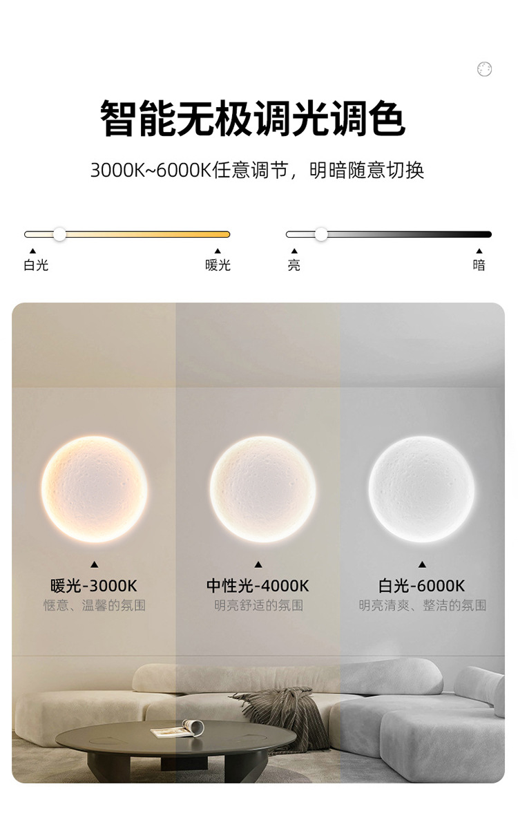 月球灯壁灯嵌入式无边框射灯简约装饰艺术无主灯天花月球石膏灯详情9