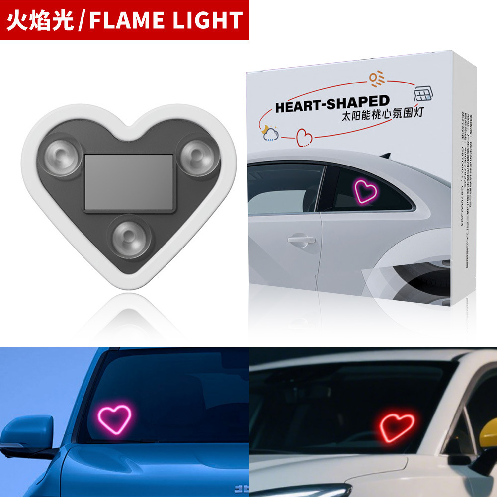 Car Solar Heart-Shaped Triangle Window Interior Atmosphere Light Led Decorative Glowing Atmosphere Car Neon Broken Heart Car
