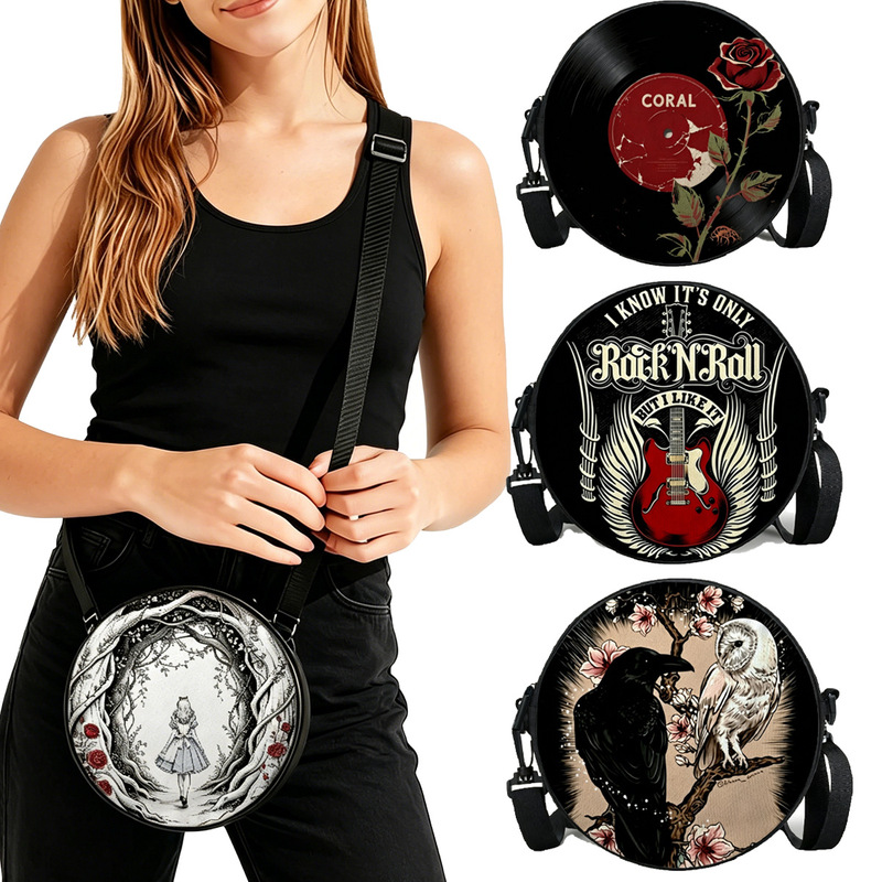 Cross-Border Versatile Large-Capacity Round Shoulder Bag for Casual Use, Shopping, Travel, Printed Crossbody Bag, One Piece, Custom Design Upon Request