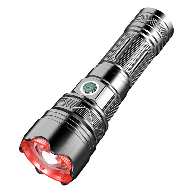 LCD digital linterna eléctrica láser blanco aleación de aluminio telescópica zoom linterna luz fuerte tiro largo linterna generación pelo