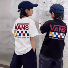 Children's Short Sleeve 100% Cotton Summer Boys and Girls Check Casual T-Shirt Baby Loose Half Sleeve Brother and Sister Fashion 