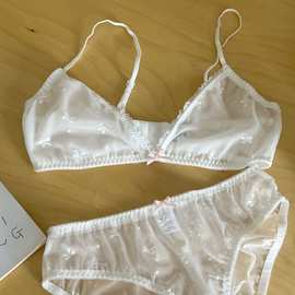 蝴蝶结网纱蕾丝性感纯欲少女三角杯内衣文胸亲肤无钢圈舒适套装