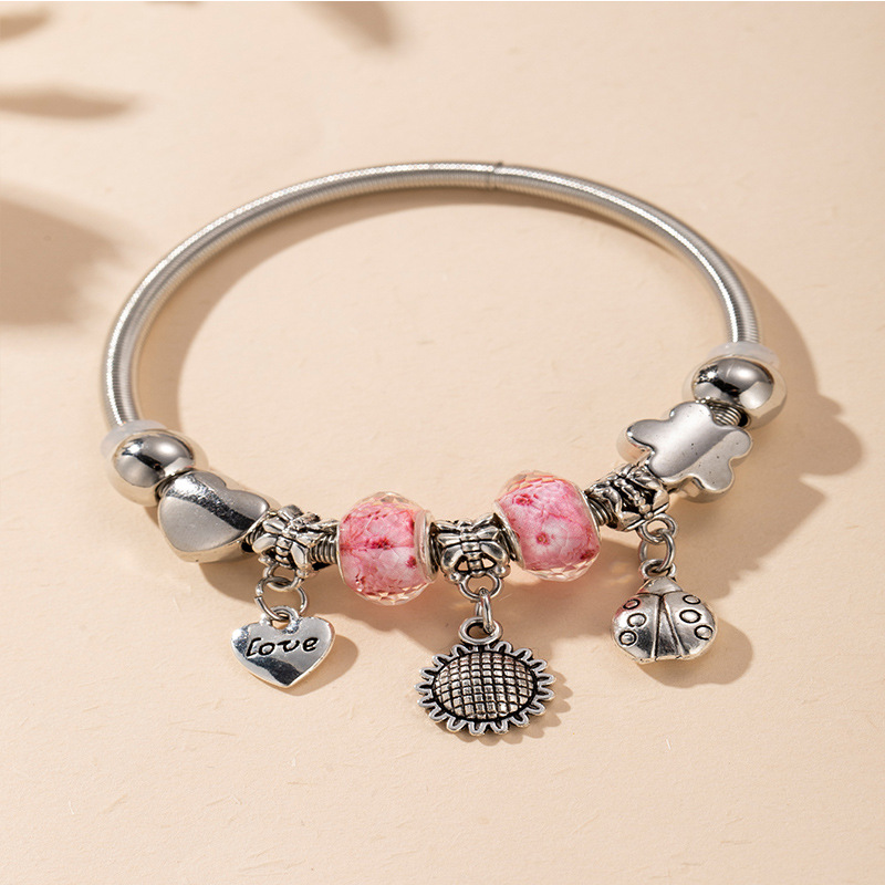 Panjia pulsera Dora DIY cuentas explosivas transfronterizas girasol colgante escarabajo cuentas de cristal pulsera ajustable