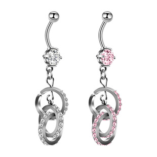 Cross-border Europe and the United States new fashion stainless steel zircon belly button nail double ring pendant belly button nail belly dance piercing jewelry