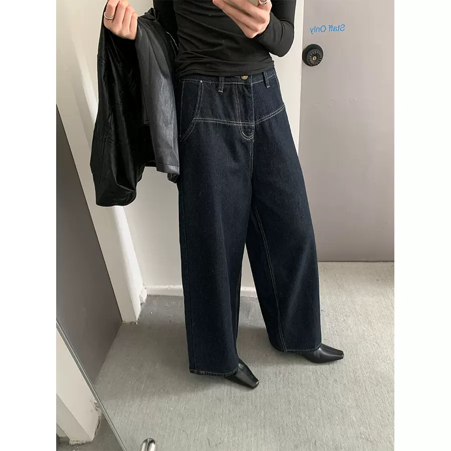 黄峥美式阔腿弯刀牛仔裤女2025冬新款廓形宽松遮肉休闲长裤541014