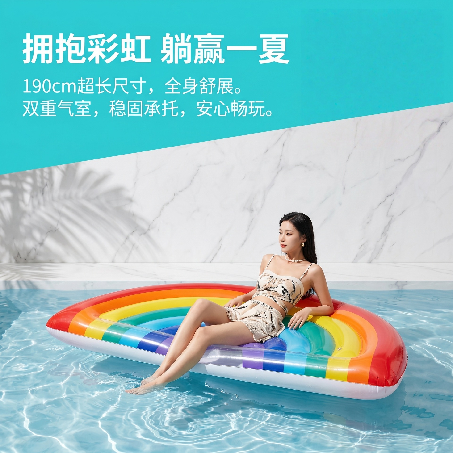 Transfronterizos arco iris flotante de pvc sillón de agua para adultos entretenimiento cama flotante montar flotante