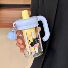 卡通手把吸管水杯耐高温泡茶玻璃杯精美高硼硅水杯可爱礼品水杯