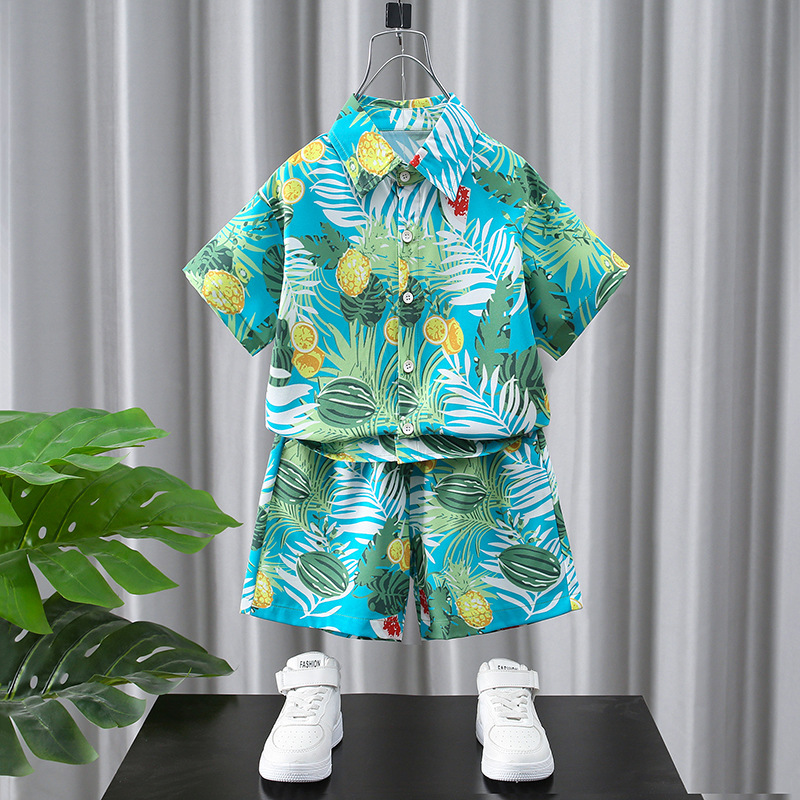 Boys' 2026 New Hawaiian Short-Sleeve Set Vacation Beach Style Sanya Hainan Island Summer Floral Shirt Two-Piece Set