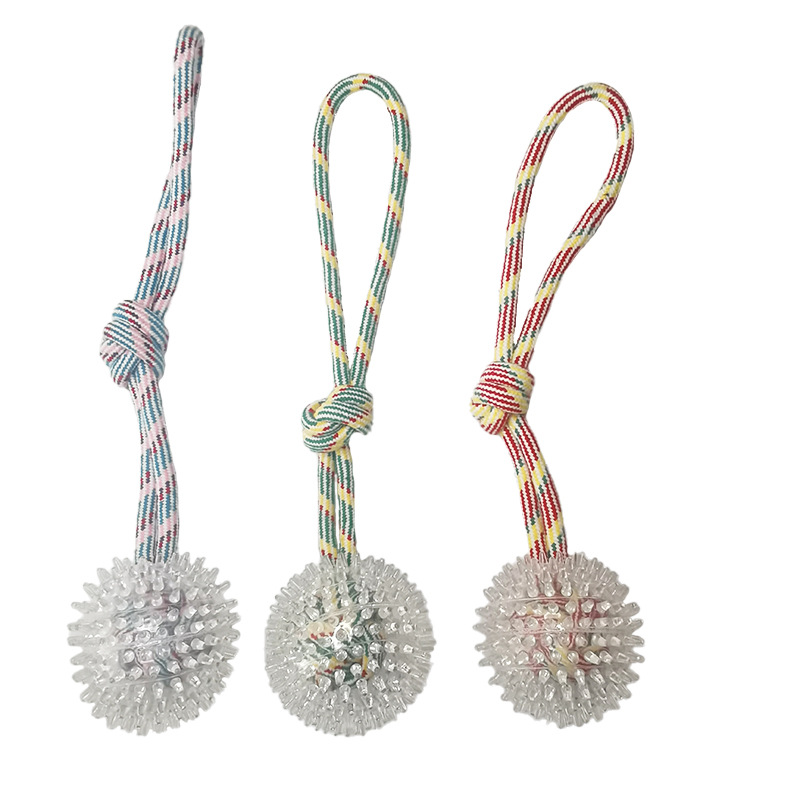 Nuevo juguete transfronterizo para perros Bola de cuerda de algodón tejida a mano bola Thorn bola resistente a los mordiscos entrenamiento molar juguete interactivo para mascotas