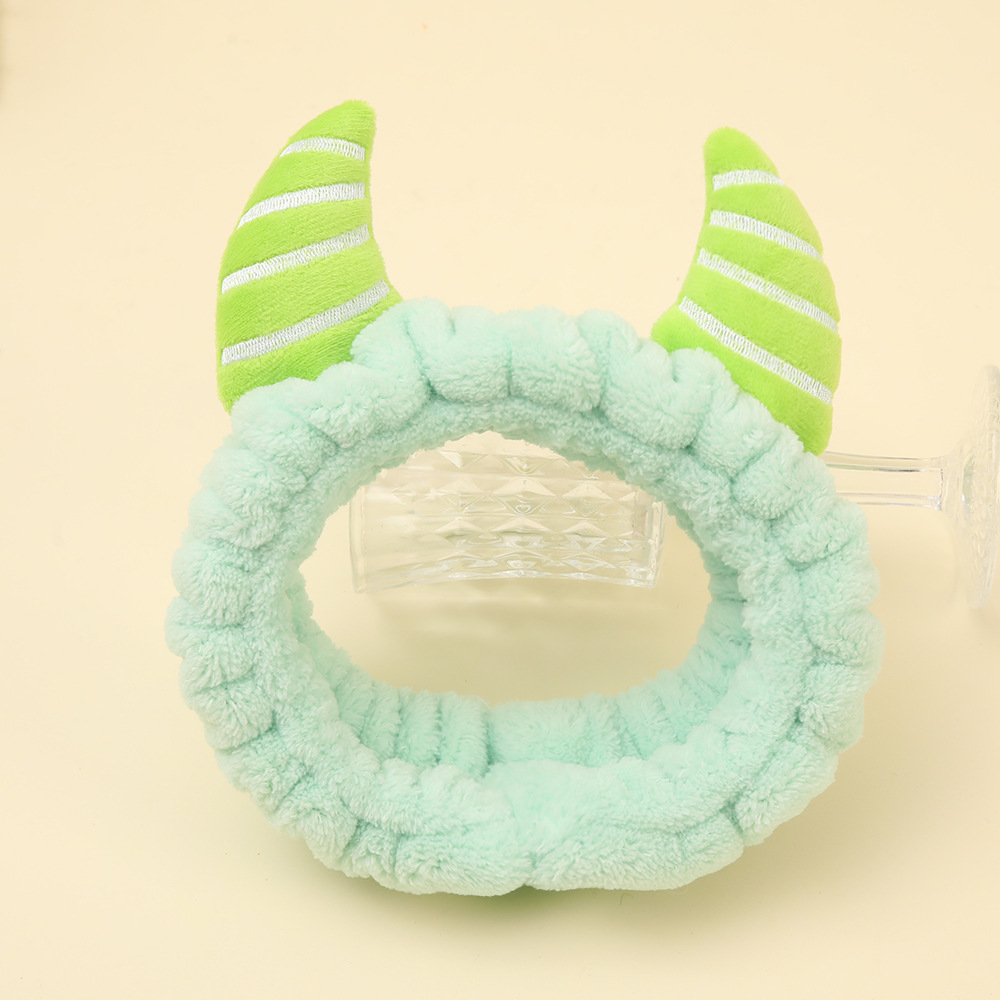 Xiaohongshu.com, diadema de cuerno de tira de color rojo, mascarilla facial para mujer, diadema elástica, diadema de ala ancha, accesorios para el cabello de dibujos animados