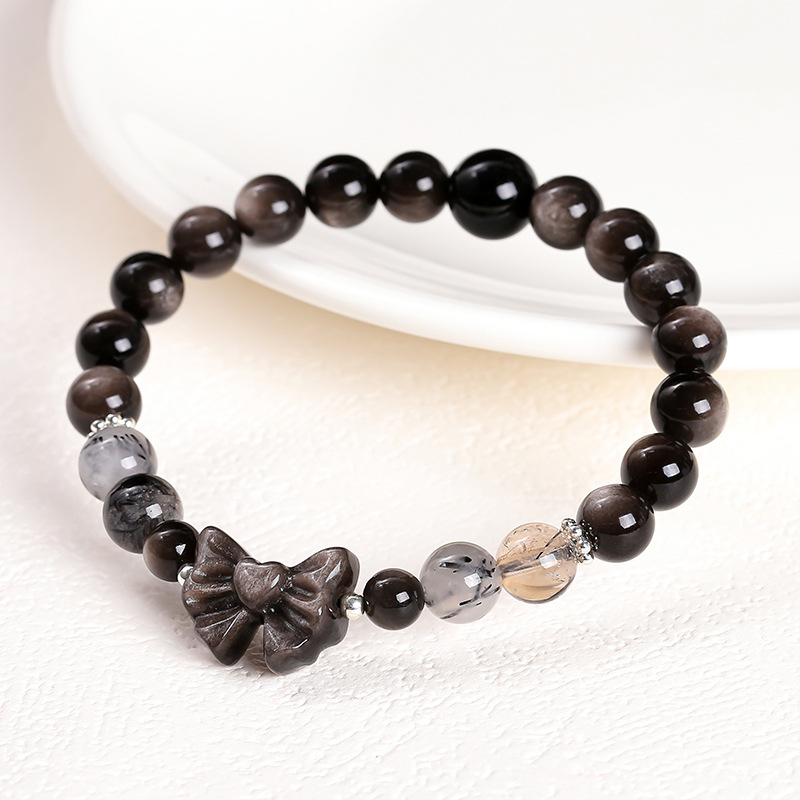 jingzhou jewelry natural silver stone bow bracelet fashion high sense niche girls round beads jewelry wholesale