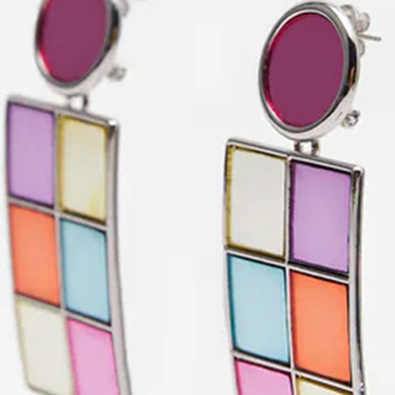 European And American Geometric Square Exaggerated Lattice Earrings display picture 2