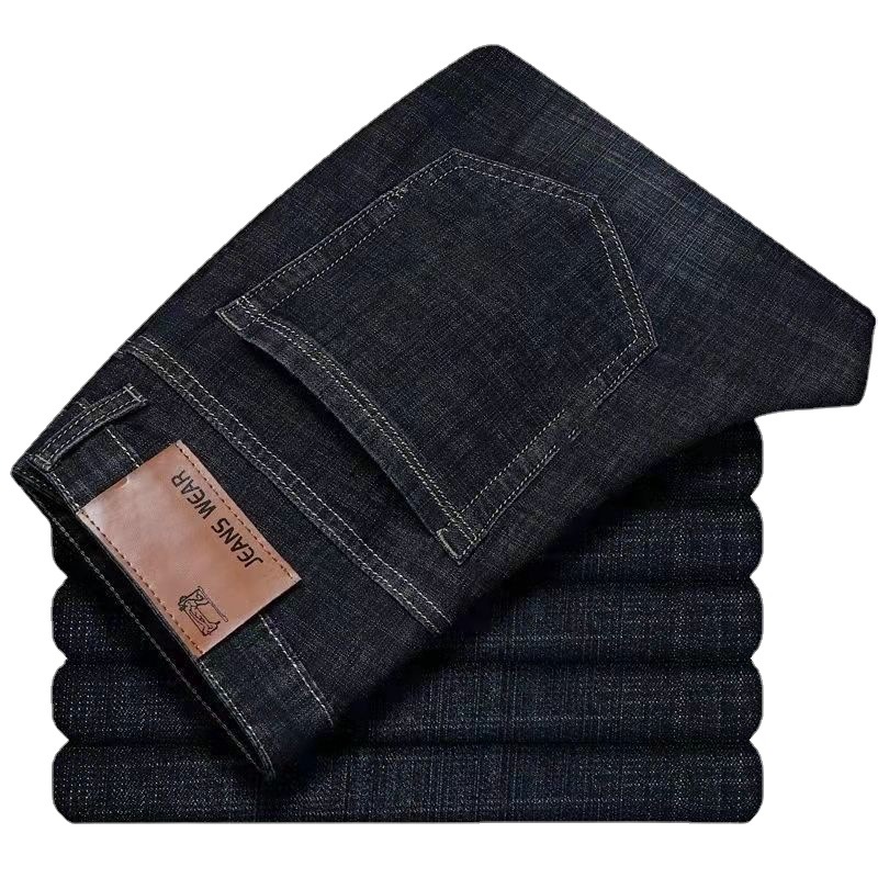 Ropa y comercio de verano jeans pantalones de negocios para hombres de alta elasticidad para hombres, pantalones de cintura alta rectos sueltos para hombres elásticos