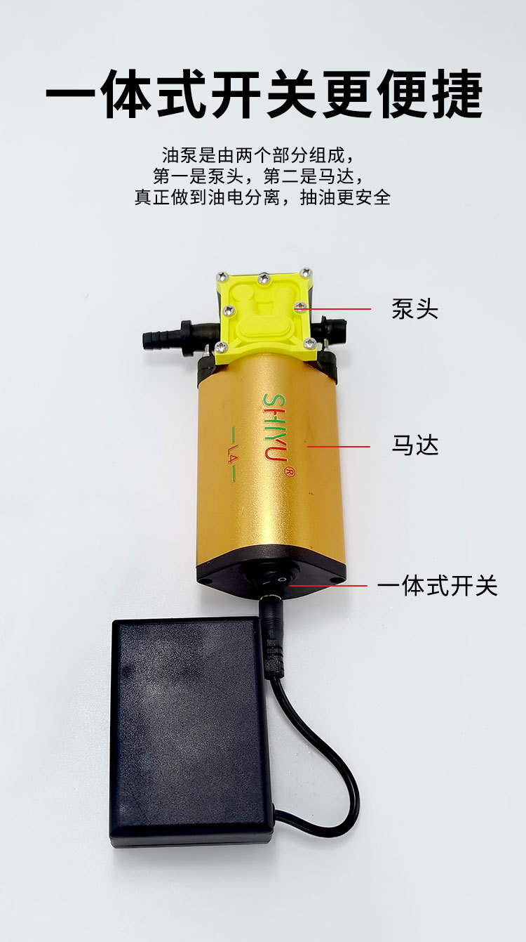 Electric fuel pump for car fuel tanks, with a hose for easy fuel transfer, a self-priming pump for gasoline and diesel, and a 12V high-flow water pump