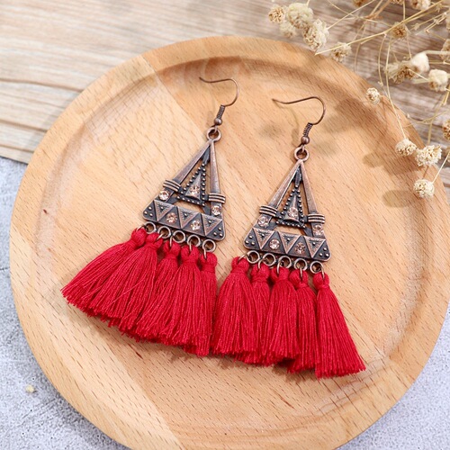 Handmade retro bohemian ethnic style earrings, feminine holiday tassel earrings, Thai long personalized earrings