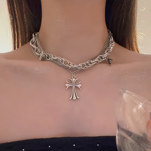 European and American Style Personality Retro Cross Necklace Female Niche Light Luxury Ins Hip-Hop Sweater Accessories Long Sweater Chain for Men