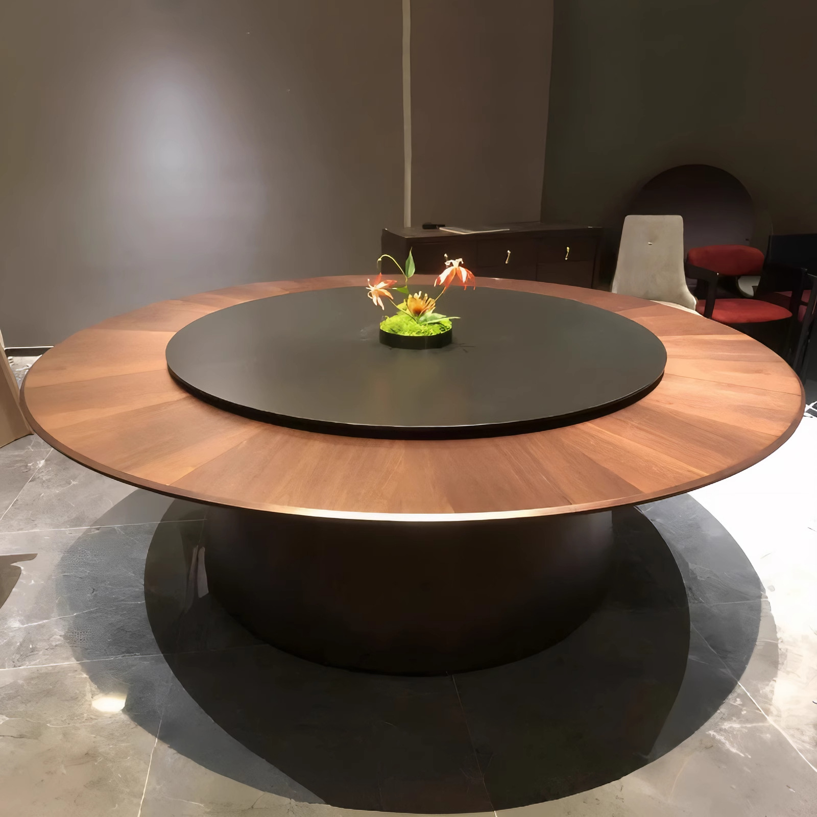Hotel Electric Round Table 2 m 3 m Dining Table Hotel Restaurant Box Club New Chinese Solid Wood Turntable 15 20