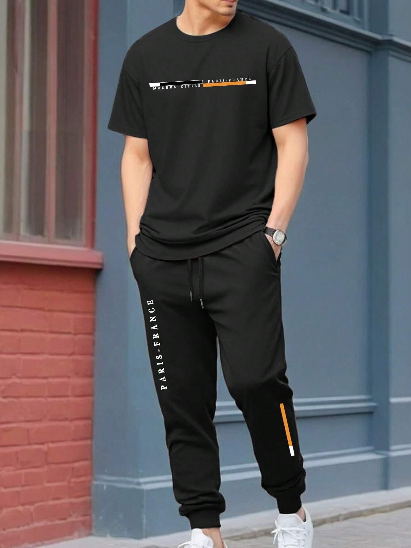 Pantalones de camiseta de manga corta sueltos de la marca de moda 2024 nuevo traje de dos piezas simple y casual ME13 ML4