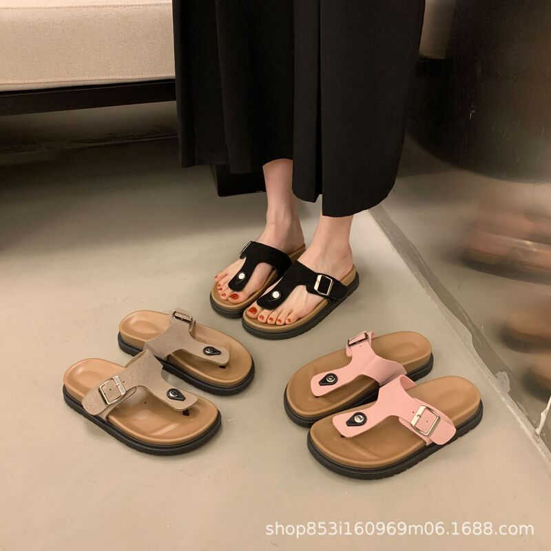 Barbie Pink Birken Flip Flops Women's Outerwear 2025 Summer New Beach Vacation Casual Flat Sandals Women