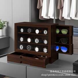 木质男女士腕表收纳架居家实木奖牌展示相框眼镜陈列收纳架带抽屉