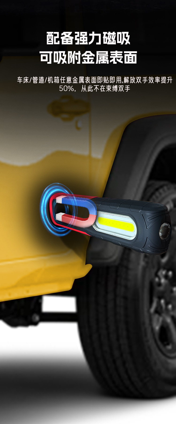 Work Light Led Work Inspection Light USB Charging Magnetic Hook Rubber-Coated Auto Repair Emergency Light Maintenance Light