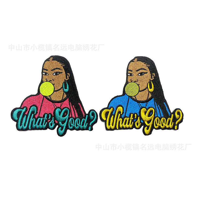 跨境热卖背胶绣花补丁非洲黑人女孩人物刺绣胸章箱包服装DIY布贴