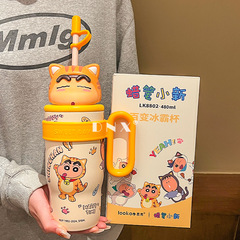 クレヨン小新大ハンドルコップ316ステンレス子供保温カップ新型可愛い大容量ストローテーブル