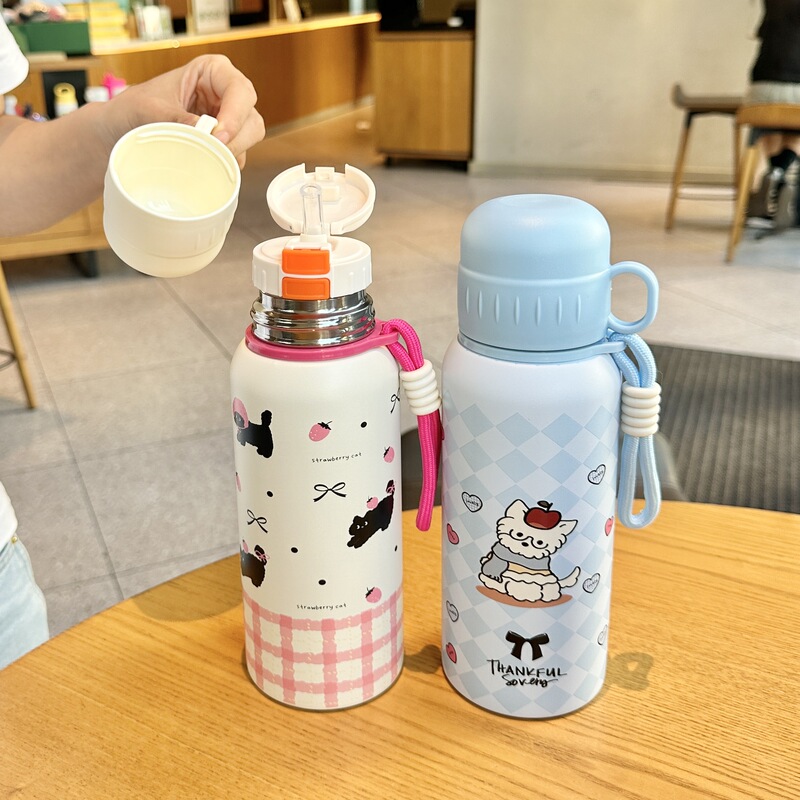 创意便携316水杯可爱大容量ins杯子不锈钢高颜值儿童学生双饮吸管|undefined