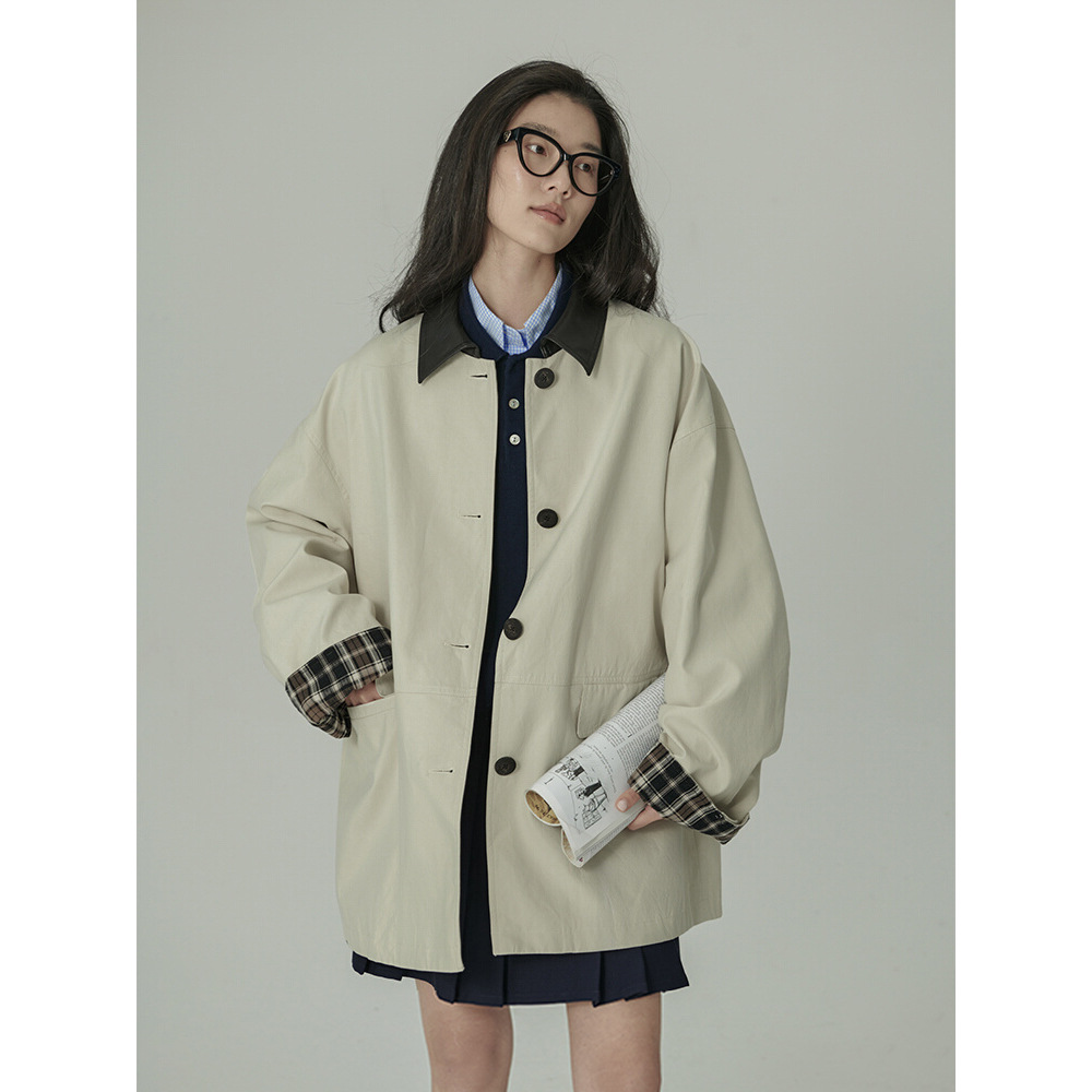 HAVERICE饭馆 旧时来信 撞色复古高级新款小个子莱赛尔风衣外套女