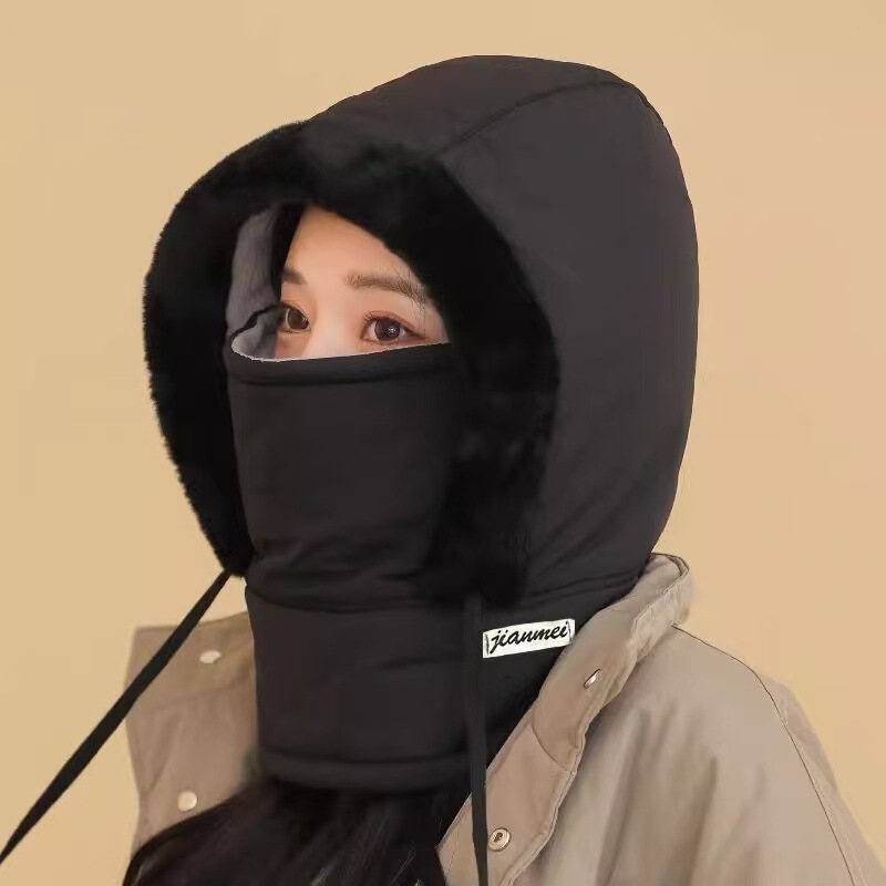 帽子女冬季新款围脖包头一体护耳电动车骑行保暖帽防风防寒骑行|undefined
