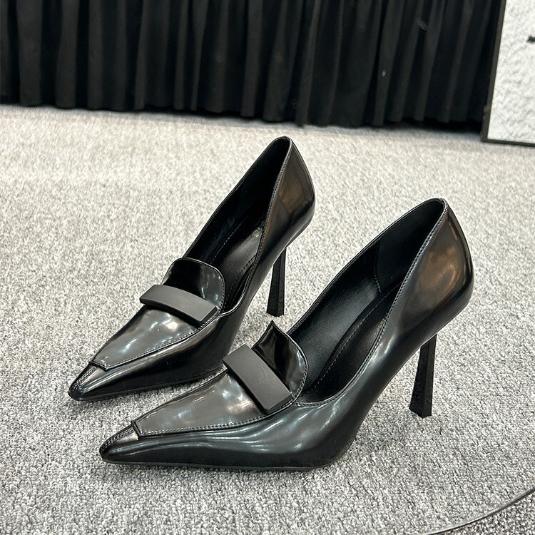 Yang Shulin 2025 Early Spring New High Heel Shoes Women's Sexy Leather Small Square Buckle Pointed Tone Shallow Elegant Thin Heel Shoes Yang Shulin 2025 Early Spring New High Heel Shoes Women's Sexy Leather Small Square Buckle Pointed Tone Shallow Elegant Thin Heel Shoes