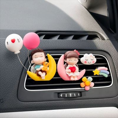 Perfume Air Conditioning Pendant Cartoon — Car Perfume Aromatherapy - moon-couple-love-balloon-flower-rainbow-white-cloud-white-shell