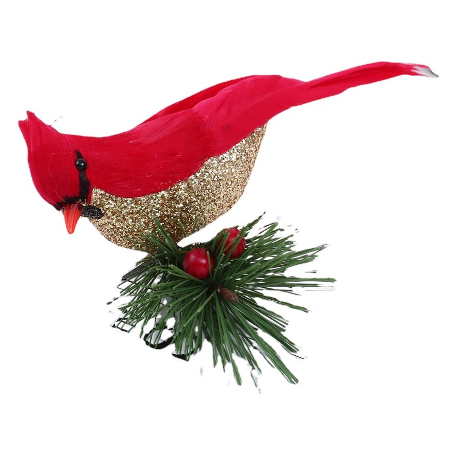 Трансграничная поставка Моделирование перьев Птица Рождество Новая сосновая игла Красная птица Тайпинг Украшение Ремесло Садоводческое украшение