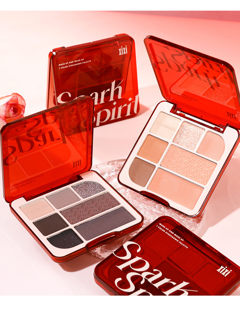 xixi Pengkelo Red Seven-color Eyeshadow Palette, Low saturation, pearlescent, matte, Fine Sparkle, Daily Makeup, Blush and Eyeshadow all-in-one Palette undefined