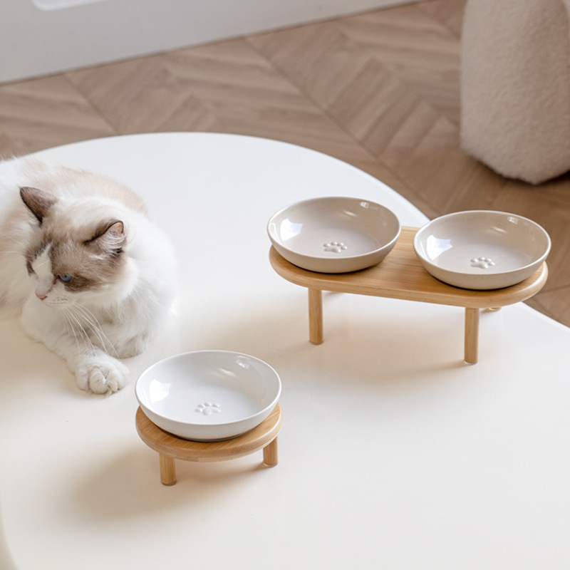 Cross-Border Ceramic Dog Bowl, Cat and Dog Food Bowl, Cat Food Bowl, Cat Bowl, Water Bowl, Pet Supplies, Double Bowl with Elevated Cervical Spine Protection