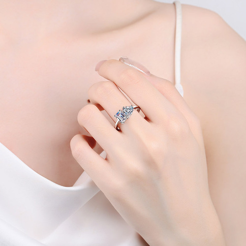 925 sterling silver ring women's special-shaped moissanite emerald cut ring plated pt950 gold meson manufacturer wholesale