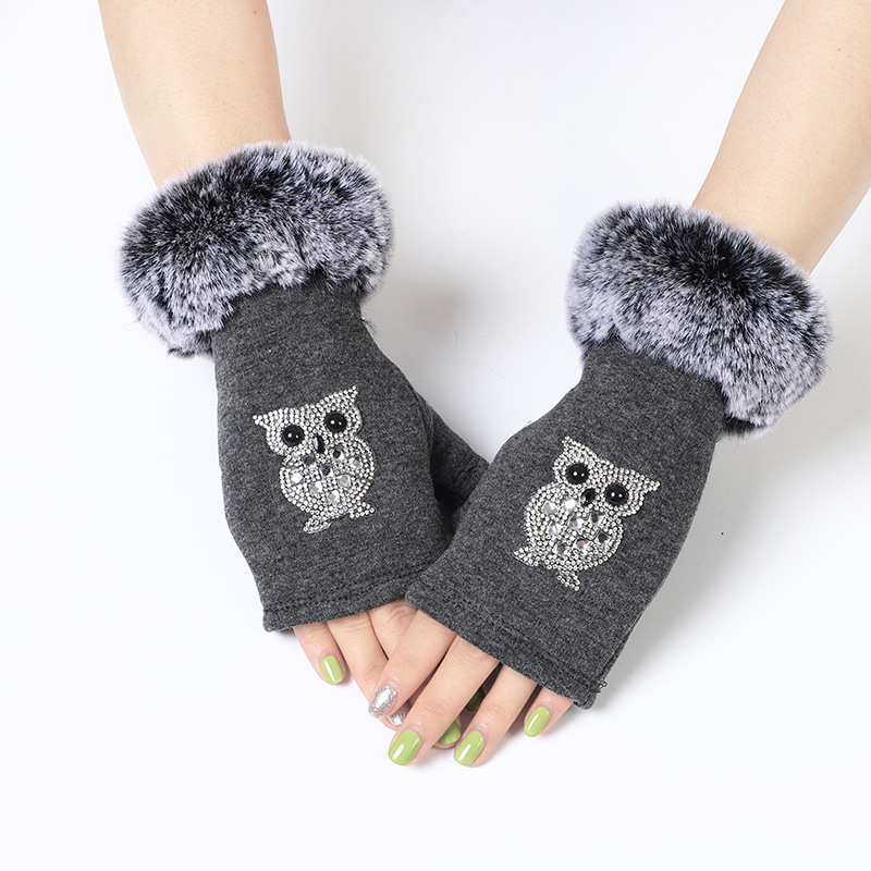 メーカー直売冬の室内の女性はウサギの毛の口の半分の指のアイロンのドリルの手袋の露指のコンピュータのタイプの手袋をまねます。|undefined