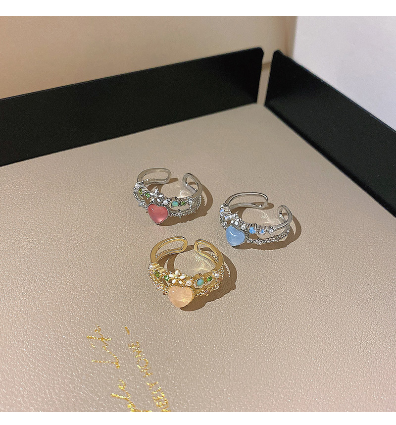 Fashion Heart Shape Copper Inlay Zircon Open Ring