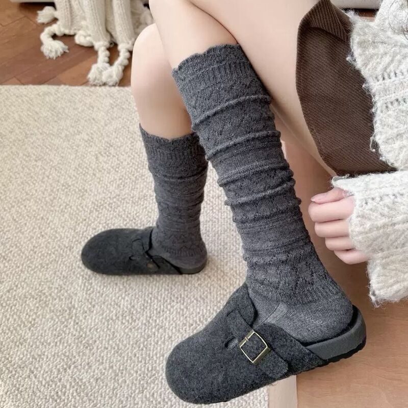 2026 Retro Cut Out Wool Calf Socks Women's Mid-Calf Socks Autumn and Winter Warm Boots Stockings Boot Socks