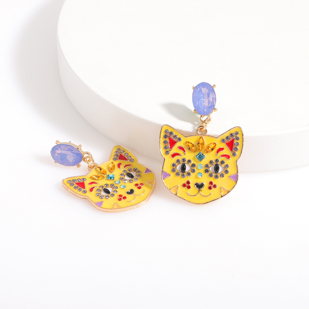 Boucles D&#39;oreilles En Diamant En Alliage Animal Chat Halloween Bijoux En Gros Nihaojewelry display picture 8