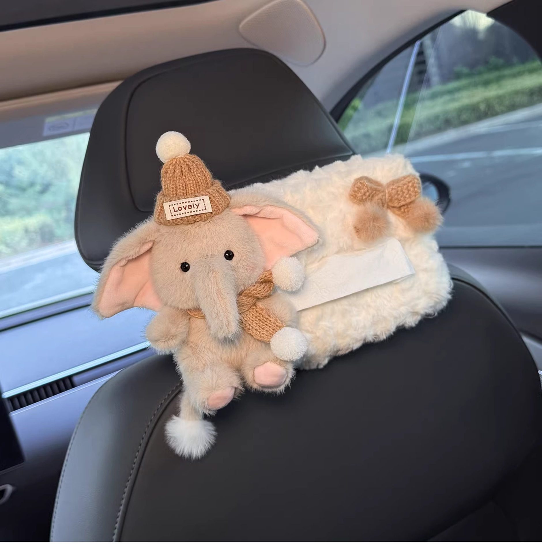 Cute Elephant Car Tissue Box 2026 New Model Rear Seat Headrest Hanging Style with a High-end Feel for Women