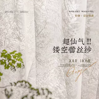 绣花纱帘窗帘法式白纱2026新款阳台客厅窗纱透光不透人奶油色纱